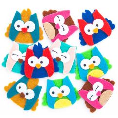 Forme decorative din fetru - bufnite 3D, autoadezive, 10 buc/set, Dp Craft