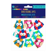 Forme decorative din fetru - bufnite 3D, autoadezive, 10 buc/set, Dp Craft