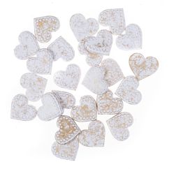 Forme decorative din lemn - inimi adezive, 1.9x2.1cm, 24 buc/set, alb cu auriu, Dp Craft