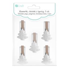 Carlige decorative din lemn, braduti Craciun, 4.7cm, 5 buc/set, alb, Dp Craft
