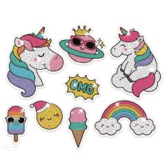 Stickere/abtibilduri cu diamante, unicorn, 8 buc/set, Dp Craft