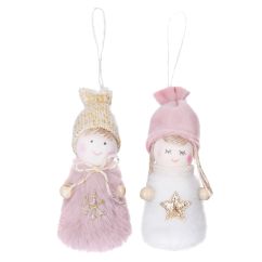 Ingerasi decor Craciun, cu agatatoare, 8cm, 2 buc/set, roz/alb/auriu, Dp Craft