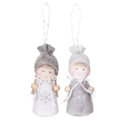 Ingerasi decor Craciun, cu agatatoare, 8cm, 2 buc/set, alb/argintiu, Dp Craft