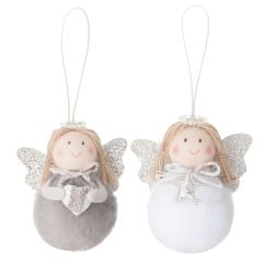 Ingerasi decor Craciun, cu agatatoare, 7cm, 2 buc/set, roz/alb/auriu, Dp Craft