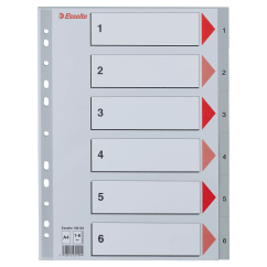 Separatoare din plastic A4, index 1-6, gri, Esselte