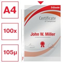 Folii de protectie A4, cristal, 105 microni, 100 buc/set, Esselte