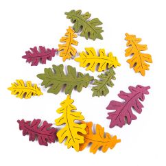 Forme decorative din lemn - frunze de stejar, diferite dimensiuni, 12 buc/set, 4 culori, Dp Craft