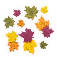 Forme decorative din lemn - frunze de artar, diferite dimensiuni, 12 buc/set, 4 culori, Dp Craft
