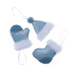 Decoratiuni cu blana, 3 buc/set, albastru, Dp Craft