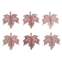 Carlige decorative din lemn, frunze de toamna (artar), 6cm, 6 buc/set, maro, Andel Prerov
