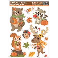 Stickere/abtibilduri geam, animalute imbracate de toamna, 42x30cm, 5 buc/set, Andel Prerov