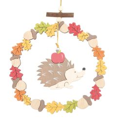 Coronita decorativa din lemn, arici si frunze de toamna, 16cm, Andel Prerov