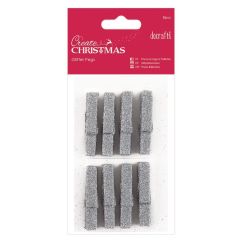 Carlige decorative din lemn, cu sclipici, 8 buc/set, auriu, Create Christmas