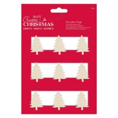 Carlige decorative din lemn, braduti Craciun, 3.5cm, 9 buc/set, natur, Create Christmas