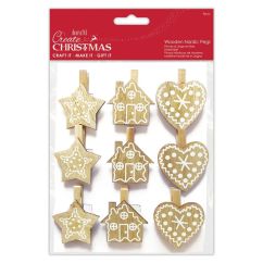 Carlige decorative din lemn, turta dulce/dulciuri, 9 buc/set, natur/alb, Create Christmas