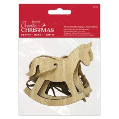 Figurine  decorative din lemn - calut balansoar, cu agatatoare, 6cm, 4 buc/set, natur, Create Christmas