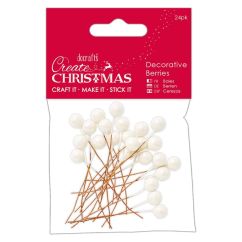 Ilicele/bobite decorative pe sarma, 1cm, 24 buc/set, alb cu aspect inghetat, Create Christmas