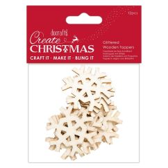 Figurine decorative din lemn - fulgi de zapada cu sclipici, 5cm, 12 buc/set, natur, Create Christmas