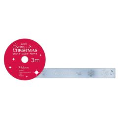 Panglica decorativa din satin, Let it snow, 1cmx3m, argintiu, Create Christmas