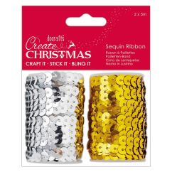 Panglica decorativa din paiete, 2 buc x 5m/set, argintiu/auriu, Create Christmas