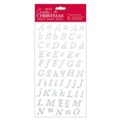 Stickere/abtibilduri cu sclipici, litere minucule si majuscule, 1-5cm, argintiu, Create Christmas
