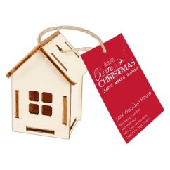 Figurine decorative din lemn - mini casuta, 4 ferestre, H6.5cm, natur, Create Christmas
