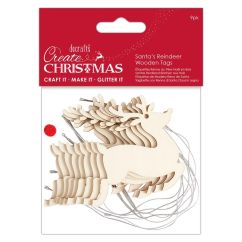 Figurine decorative din lemn - renii lui Mos Craciun, cu agatatoare, 9cm, 9 buc/set, natur, Create Christmas