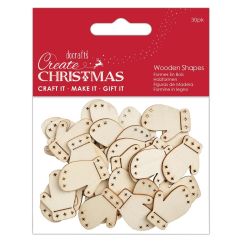 Figurine decorative din lemn - manusi de iarna, 3cm, 30 buc/set, natur, Create Christmas