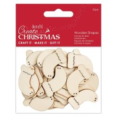 Figurine decorative din lemn - ciorapi cadouri de Craciun, 3cm, 30 buc/set, natur, Create Christmas