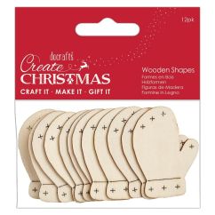 Figurine decorative din lemn - manusi de iarna, 5cm, 12 buc/set, natur, Create Christmas