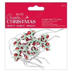 Clopotei decorativi metalici, cu fundita si agatatoare, Ø 1cm, 12 buc/set, rosu, Create Christmas