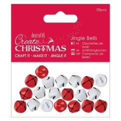 Clopotei decorativi metalici, Ø 1cm, 20 buc/set, rosu si alb, Create Christmas