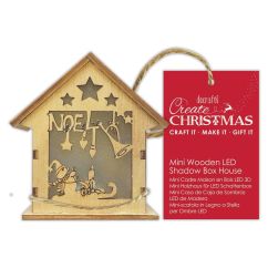 Casuta decorativa din lemn cu lumina LED, Noel, H8cm, natur, Create Christmas