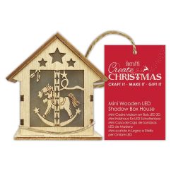 Casuta decorativa din lemn cu lumina LED, calut balansoar, H8cm, natur, Create Christmas
