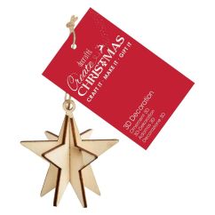 Figurine decorative din lemn - stea 3D, cu agatatoare, 6.5cm, natur, Create Christmas
