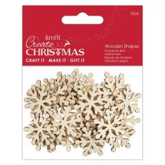 Figurine decorative din lemn - fulgi de zapada, 3cm, 30 buc/set natur, Create Christmas