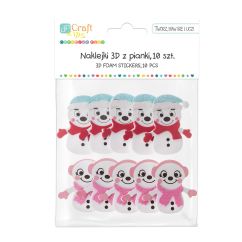 Figurine adezive din spuma/hartie gumata - oameni de zapada 3D, 6x6cm, 10 buc/set, Dp Craft