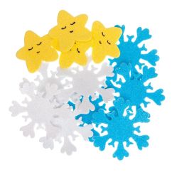 Figurine adezive din spuma/hartie gumata - stelute si fulgi de nea cu sclipici, 3.5/5cm, 12 buc/set, Dp Craft