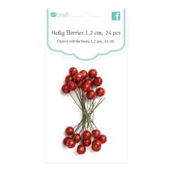 Ilicele/bobite decorative pe sarma, 12cm, 24 buc/set, rosu cu sclipici, Dp Craft