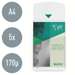 Folii de protectie A4, burduf 20mm, clapa superioara, cristal, 170 microni, 5 buc/set, Leitz Jumbo