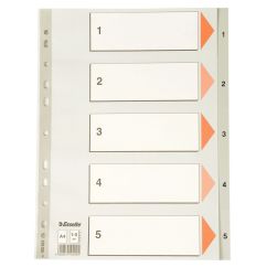Separatoare din plastic A4, index 1-5, gri, Esselte