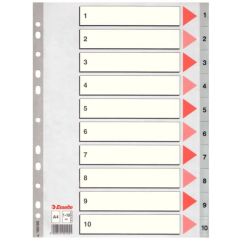 Separatoare din plastic A4, index 1-10, gri, Esselte
