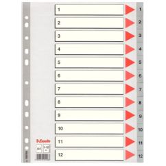 Separatoare din plastic A4, index 1-12, gri, Esselte
