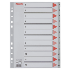 Separatoare din plastic A4, index 1-12, gri, Esselte