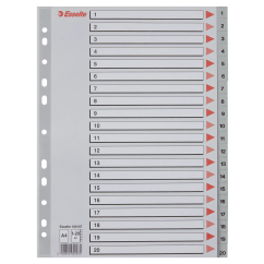 Separatoare din plastic A4, index 1-20, gri, Esselte