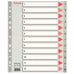 Separatoare din plastic A4 Maxi, index 1-12, gri, Esselte