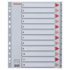 Separatoare din plastic A4 Maxi, index 1-12, gri, Esselte