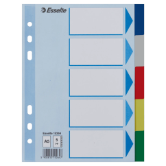 Separatoare din plastic A5, 5 buc/set, diferite culori, Esselte