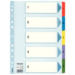 Separatoare din carton A4, index laminat 1-5, Esselte Mylar
