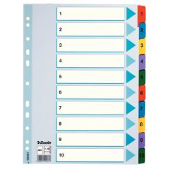 Separatoare din carton A4, index laminat 1-10, Esselte Mylar